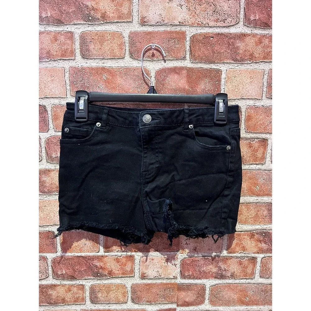 Copper Key Size 16 Solid‎ Black Denim Cut Off Belted Jean Shorts W/Pockets